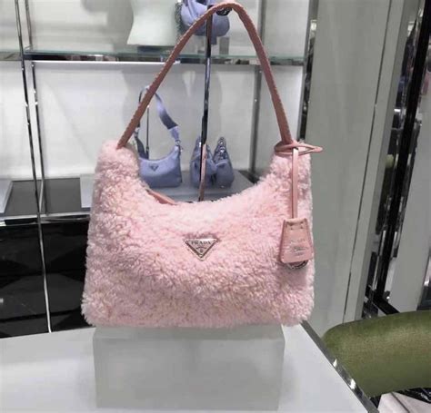 pink prada fur bag|Prada pink nylon bag.